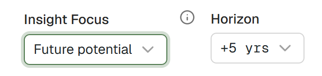 The Future potential setting with a time horizon selector