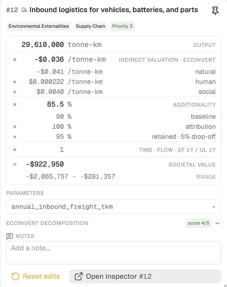 The pathway inspector showing variables, values and sources
