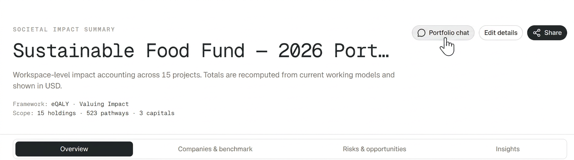 The portfolio chat panel open on a workspace