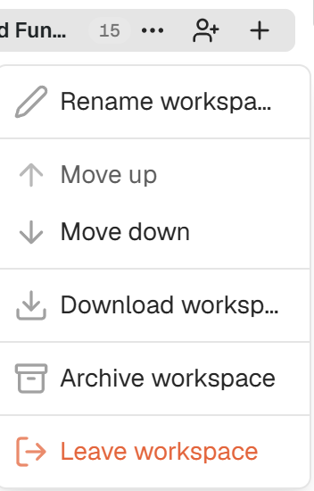The workspace download option in the sidebar menu