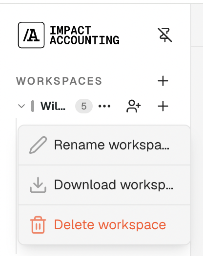 The workspace menu with the download option